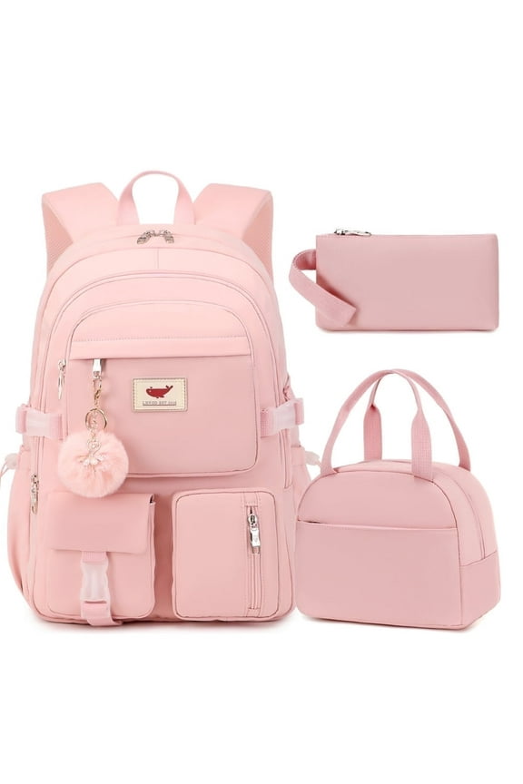 3 Piece Backpack Set Laptop Backpack 15.6 inch Junior High Backpack College Backpack Anti-theft Travel Backpack Large Teenage Ladies(Pink)