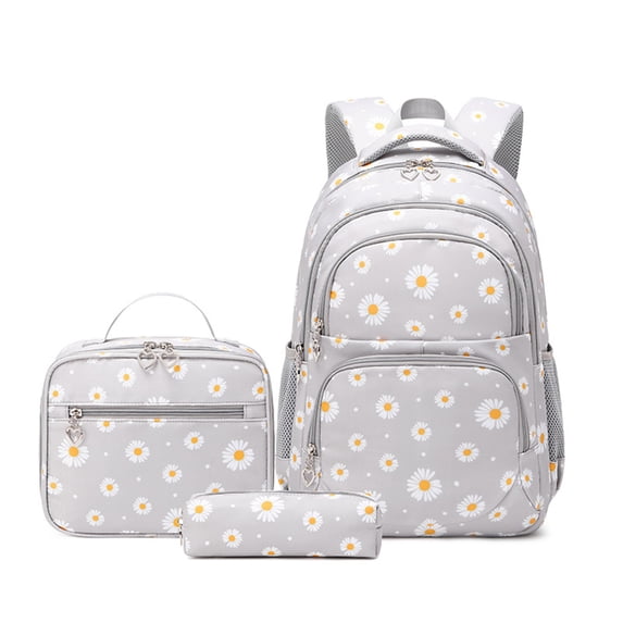 3 Piece Laptop Backpack Set, Large Capacity Gray Patterned Bag with Insulated Lunch Box & Pencil Case, Lightweight Daypack