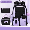 thumbnail image 1 of 3-Piece Laptop Backpack Set with Lunch Box & Pencil Case, 15.6 Inch Water Resistant Nylon Computer Bookbag, Large Capacity Travel Daypack, Black Lilac, 1 of 4