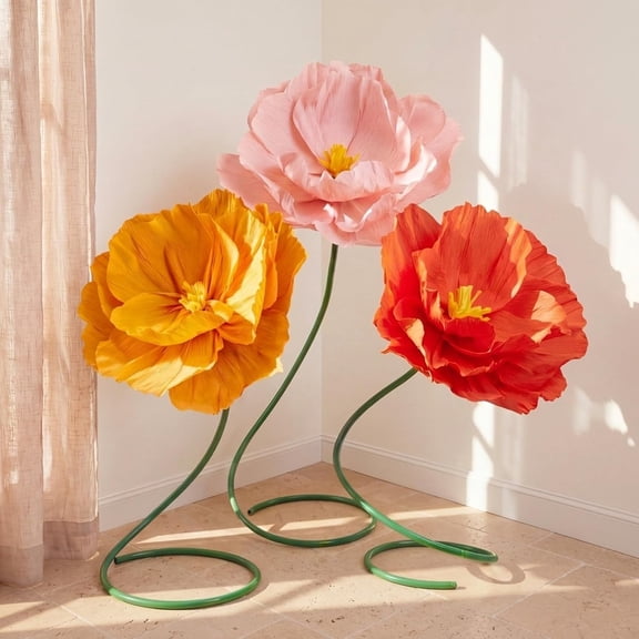 3 Pcs 5 Ft Large Mix Color Artificial Poppy Flowers for Party Decorations Wedding and Display