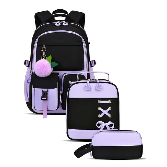 3-Piece Large Capacity Backpack Set with Lunch Bag and Pencil Case, Waterproof Laptop Bookbag for Travel and Daily Commute, Lightweight Computer Daypack for Men Women, Great for Work Weekend Trips