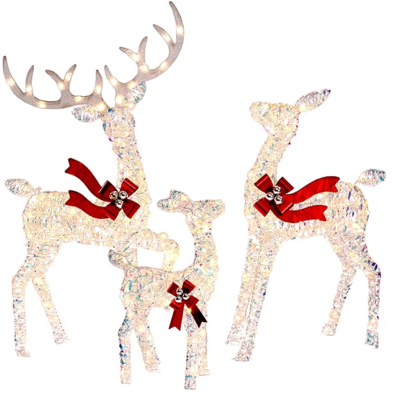 3-Piece Large Christmas Deer Family, Lighted Christmas Outdoor Decoration, White