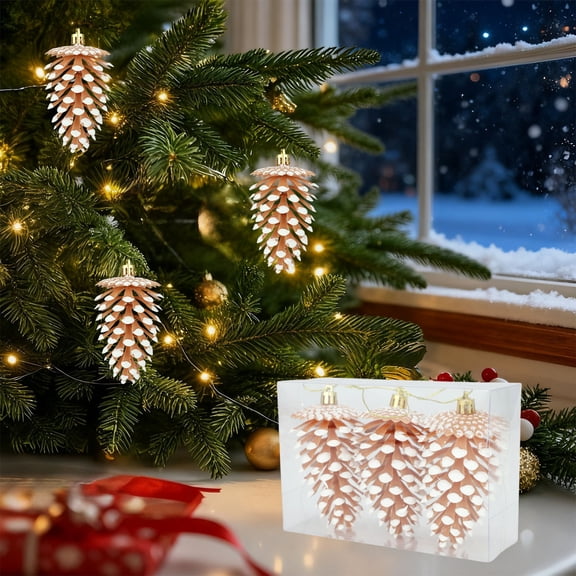 3 Piece Large Christmas Pinecone Ornaments Set 4.1 Inch Realistic Textured Plastic Pine Cones for Tree Wreath Garland Mantel Decor Holiday Home Festive Decorations