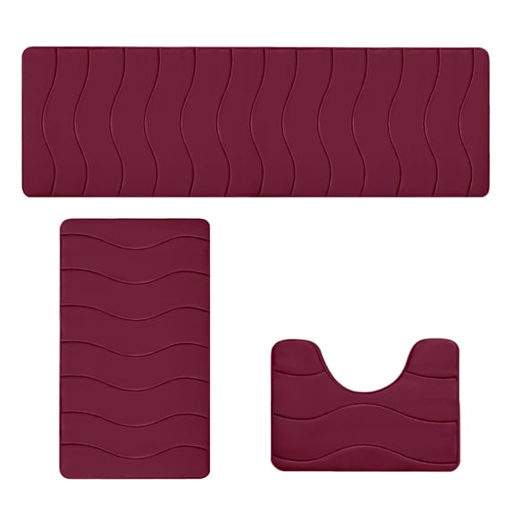 3-Piece Large Foam Bath Mat Set, Soft Comfortable Bathroom Rugs, Water Absorption Non-Slip Thick Mat, Washable for Toilet, 15.7x47.2in