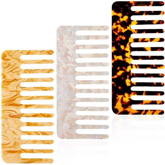 3 Piece Large Hair Detangling Comb Tortoise Wide Tooth Anti Static Pocket Styling Tool