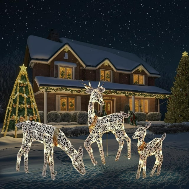 Juego Familiar de Ciervos de Navidad Iluminados de 3 Piezas para