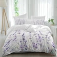 thumbnail image 1 of 3 Piece Lavender Floral Duvet Cover Set Full Size, Microfiber Comforter/Quilt Cover with Corner Ties and 2 Pillowcases, Spring Flowers Botanical Plants All Season Soft Bedding with Zipper Closure, 1 of 8