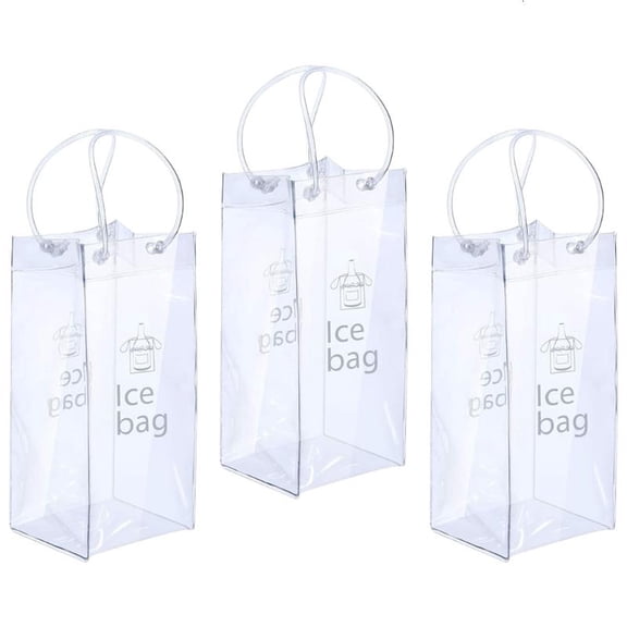 3 Piece Leakproof Wine Coolers Pouches Set Clear PVC Ice Bags For Chilling Drink