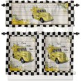 thumbnail image 1 of 3 Piece Lemon Truck Design Kitchen Curtains, Tier and Valance Rod Pocket Window Curtains Set Black White Check Cafe Curtains for Kitchen Valances Window Treatment 54X18in+27x24in×2, 1 of 5