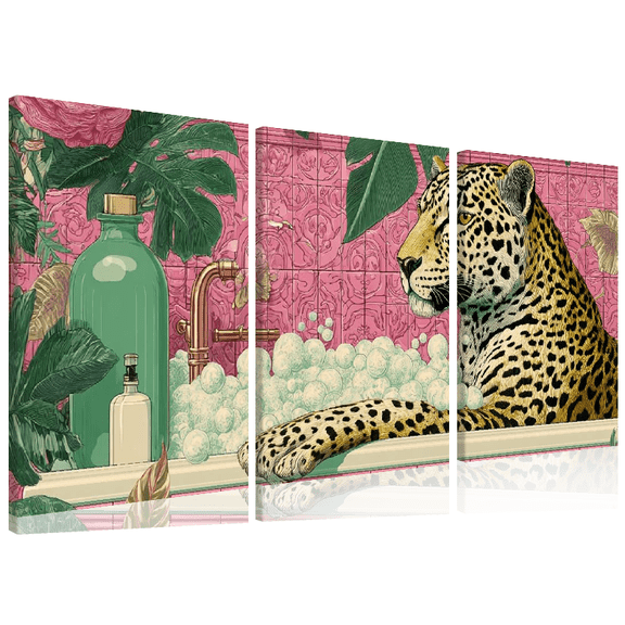 3 Piece Leopard Bathtub Canvas Wall Art, Summer Father's Day Graduation Gift, Creative Indoor Home Decor, 12x16 Inch