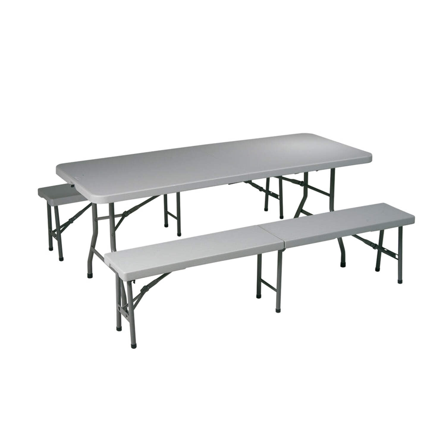 Dark Gray 72" Folding Table and Bench Set with Steel Frame