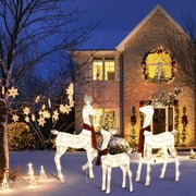 3-Piece Large Lighted Xmas Deer Family Set for Yard Holiday Xmas Decor w/ 210 LED Lights, Stakes, Zip Ties Secured Gold