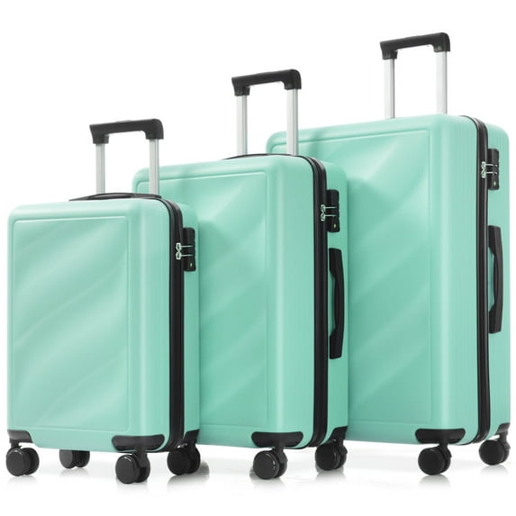 3-Piece Lightweight ABS Suitcase Set with Spinner Wheels & TSA Lock, Carry-On and Checked Luggage (20"/24"/28") – Green