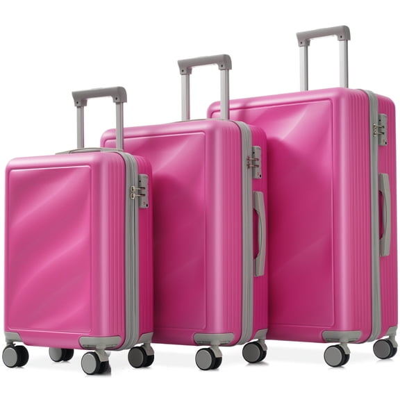 3-Piece Lightweight ABS Suitcase Set with Spinner Wheels & TSA Lock, Carry-On and Checked Luggage (20"/24"/28") – Pink