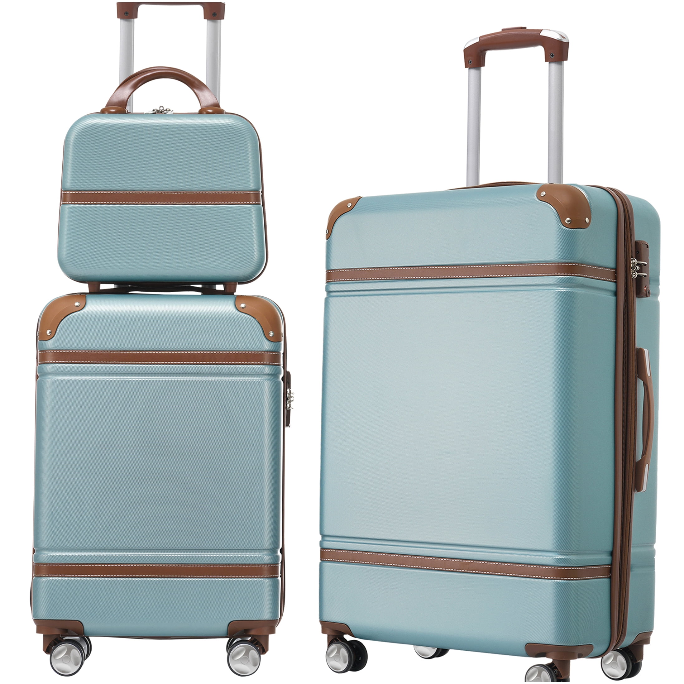 3-Piece Lightweight Hardshell Spinner Luggage Set in Green, TSA Lock, 20in & 24in ABS Suitcase with Cosmetic Case