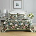 thumbnail image 1 of 3-Piece Lightweight Polyester Tropical Leaf and Flower Quilt Bedspread Set, 1 of 14