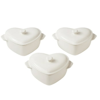 3-Piece Linen Colored Mini Hearts Ceramic Baking Dish with Lid, The Pioneer Woman 6.45"