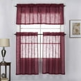 thumbnail image 1 of 3 Piece Linen Look Rod Pocket Top Kitchen Window Curtain Tier Pair and Valance Set 36 Inch Long, Burgundy, 1 of 4