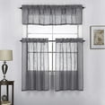 thumbnail image 1 of 3 Piece Linen Look Rod Pocket Top Kitchen Window Curtain Tier Pair and Valance Set 36 Inch Long, Grey, 1 of 4