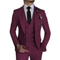 thumbnail image 1 of 3 Piece Linen Suits for Men Slim Fit Casual Beach Wedding Summer Grooms Groomsmen Linen Blazer Pants Suit Burgundy 3XL, 1 of 7