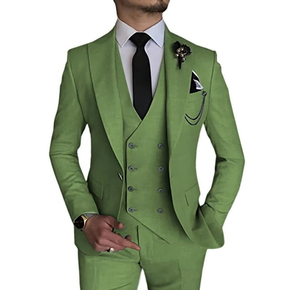 3 Piece Linen Suits for Men Slim Fit Casual Beach Wedding Summer Grooms Groomsmen Linen Blazer Pants Suit Dusty Sage 3XL