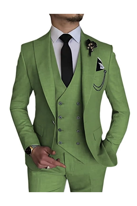 3 Piece Linen Suits for Men Slim Fit Casual Beach Wedding Summer Grooms Groomsmen Linen Blazer Pants Suit Dusty Sage 3XL