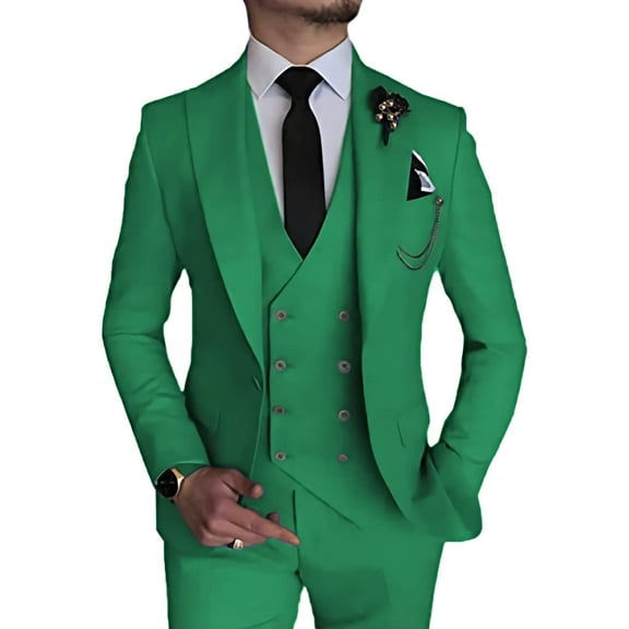 3 Piece Linen Suits for Men Slim Fit Casual Beach Wedding Summer Grooms Groomsmen Linen Blazer Pants Suit Green XS