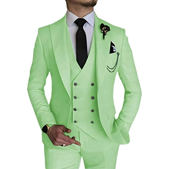 3 Piece Linen Suits for Men Slim Fit Casual Beach Wedding Summer Grooms Groomsmen Linen Blazer Pants Suit Mint Green 3XL