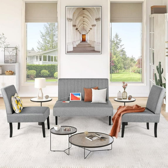 3 Piece Living Room Furniture Set with USB, Small Comfy Couch for Bedroom, Accent Chairs and Loveseat
