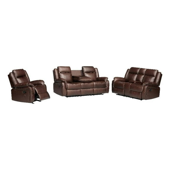3-Piece Living Room Set Brown PU Leather Reclining Sofa Set & Drop Down Table
