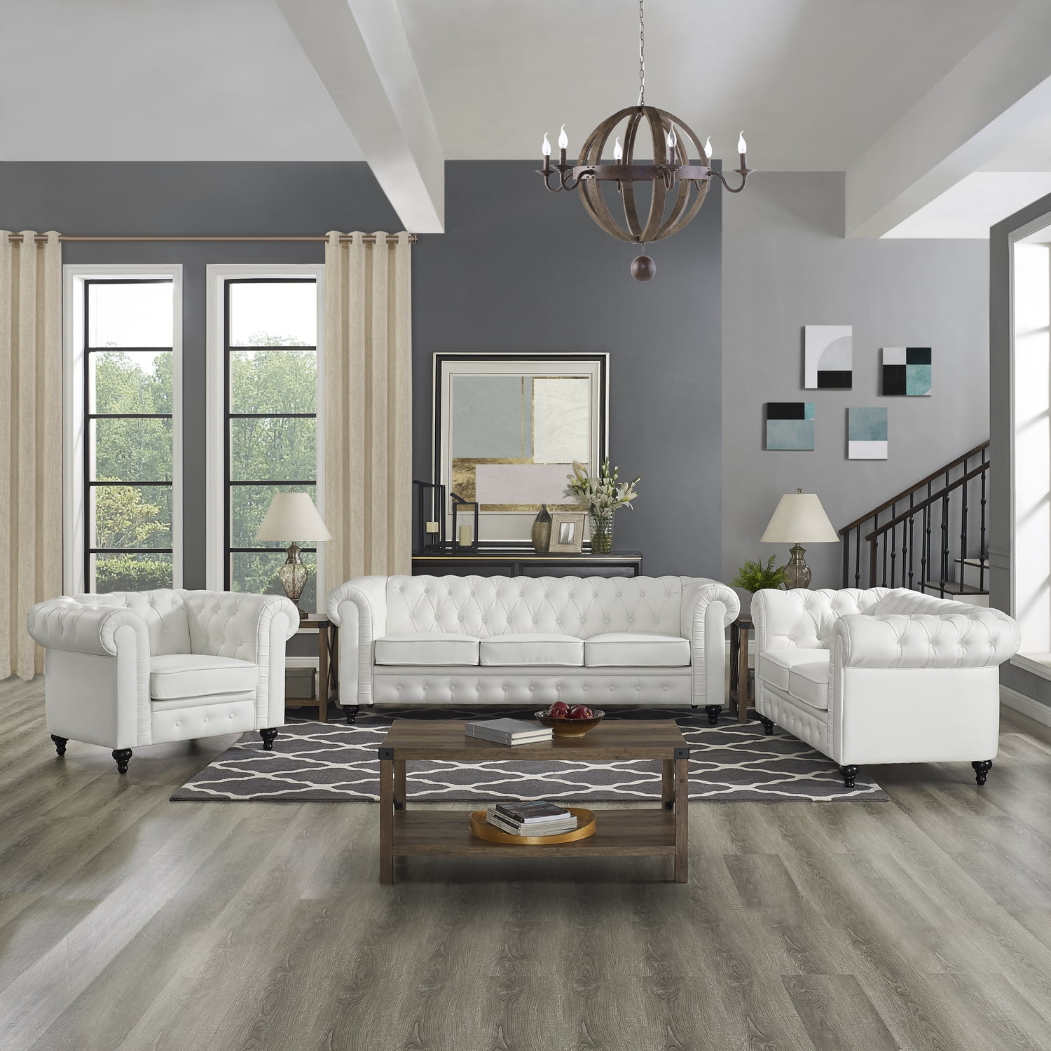 Chesterfield Sofa Set 3 Piece Muebles Para La Sala Juegos Living Room