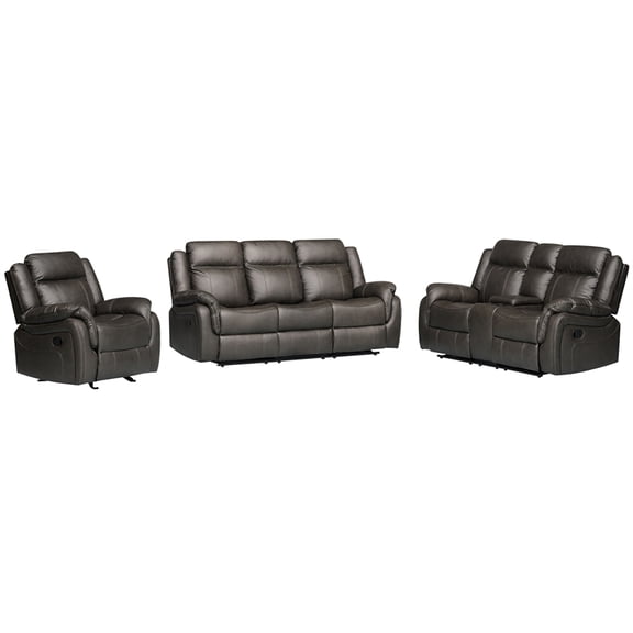 3-Piece Living Room Set Faux Leather Reclining  Sofa Set Drop Down Table Gray