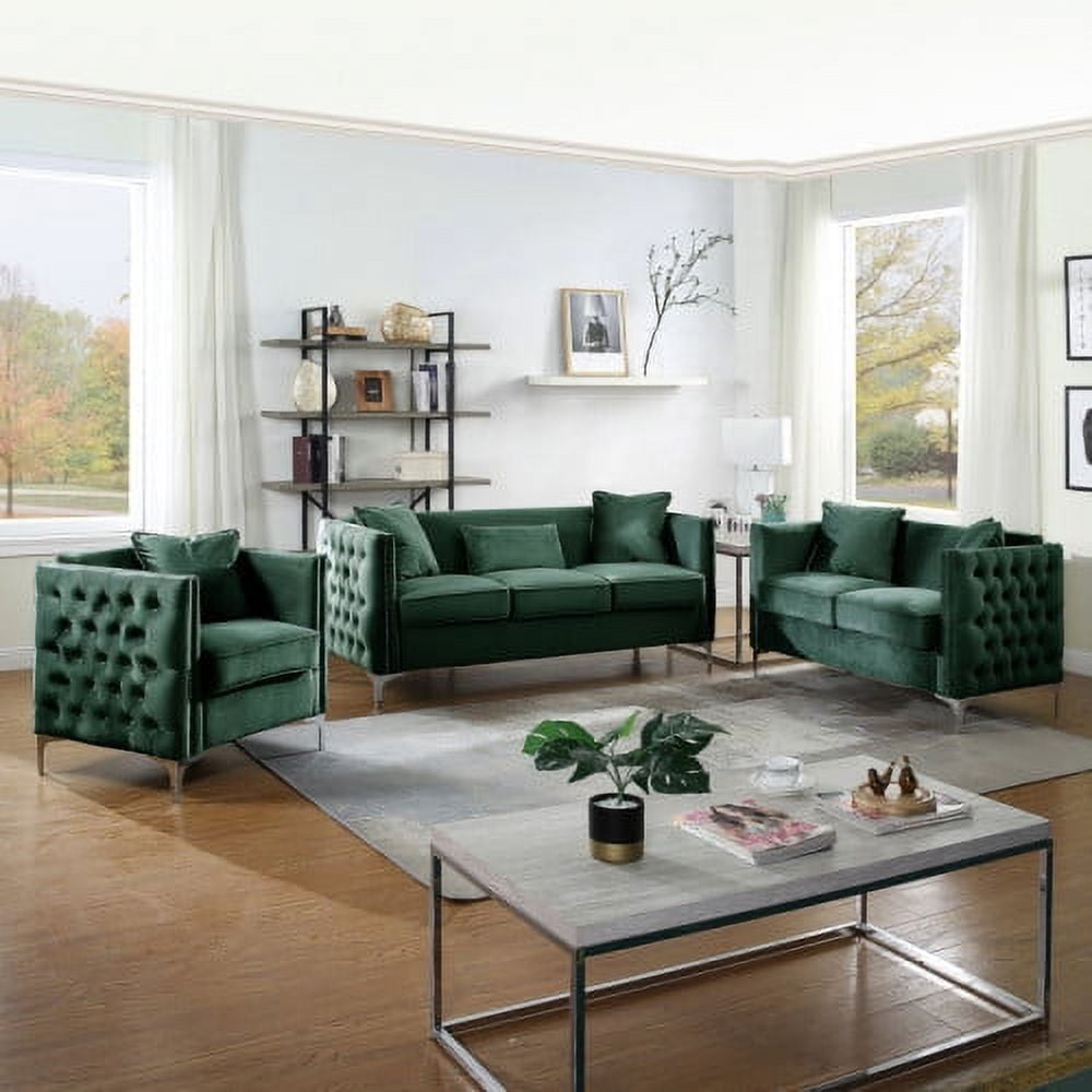 3 Piece Living Room Set Velvet Chesterfield Sofa Loveseat Couch