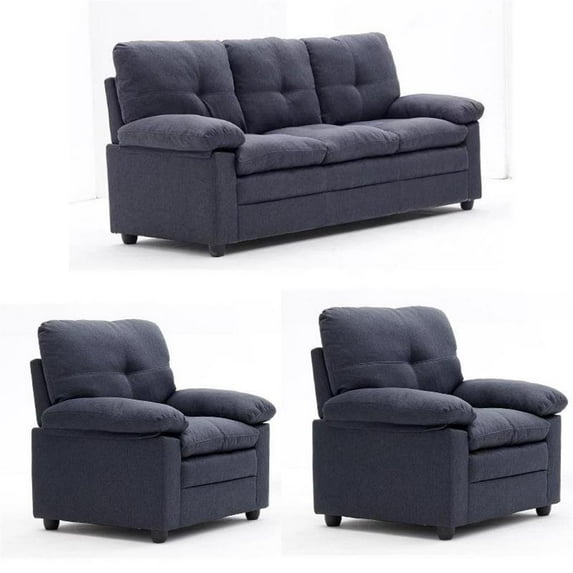 3 Piece Living Room Set with 74" Sofa and 2 Armchairs in Gray