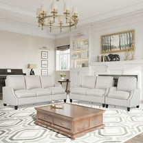 3 Piece Living Room Sofa Set, 3-Seat Sofa Couch and Loveseat & Armchair Set, Sectional Sofas Couch, Gourd Shapes Wood Legs Couches Sets for Living Room/Apartment, Beige