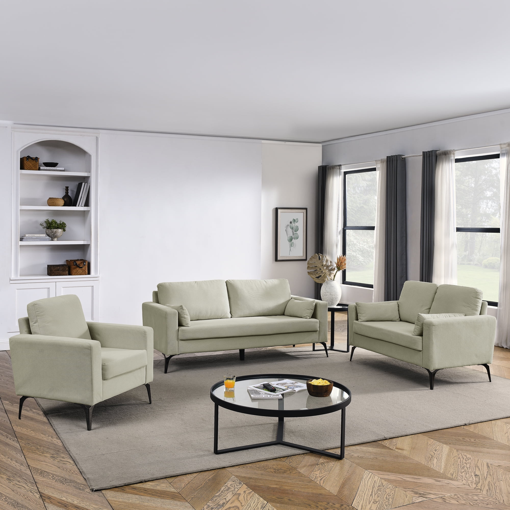 3 Piece Living Room Sofa Set, Including 3-Seater Sofa, Loveseat And ...