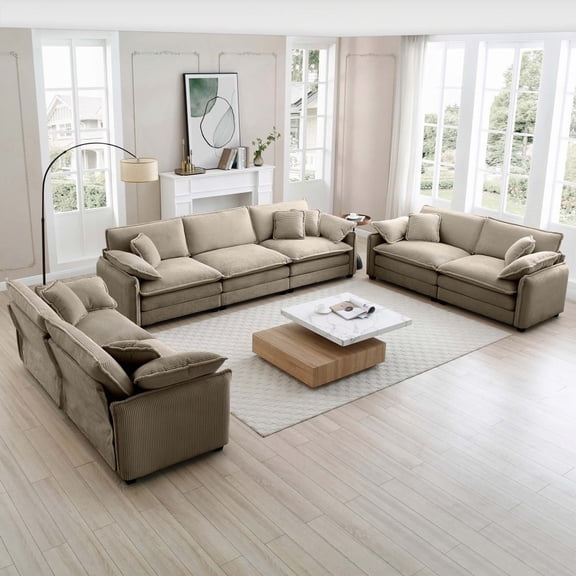 Modern Tan Corduroy 3-Piece Living Room Sofa with Large Deep Seat and Cushions