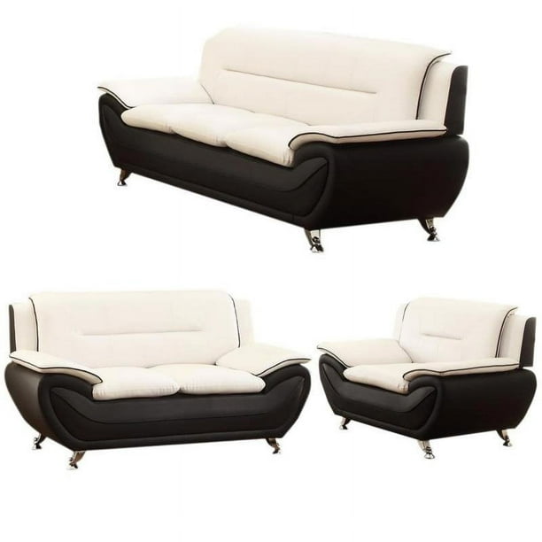 3 Piece Living Room Sofa Set with Sofa Loveseat and Armchair in Black
