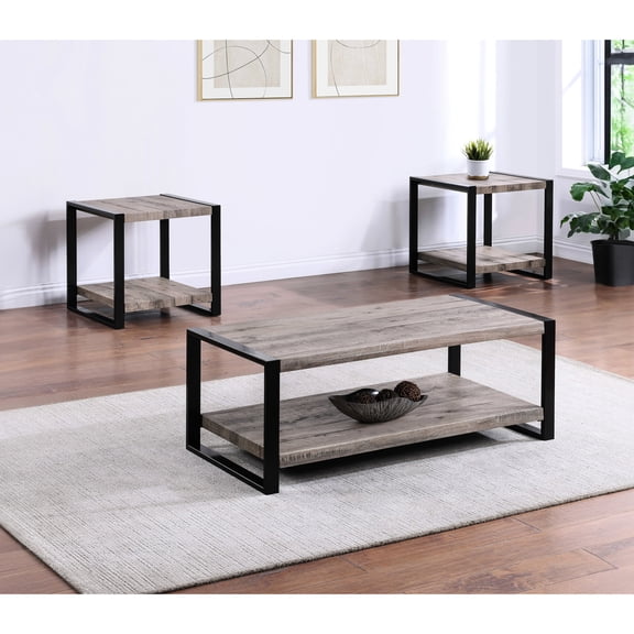3-Piece Living Room Table Set | For Contemporary Interiors | Wood with Double Pedestal Base | Combines Style and Practicality