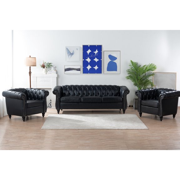 3 Piece Living Set - Silver Studs Decoration - Gathering Area - Glamour Presentation