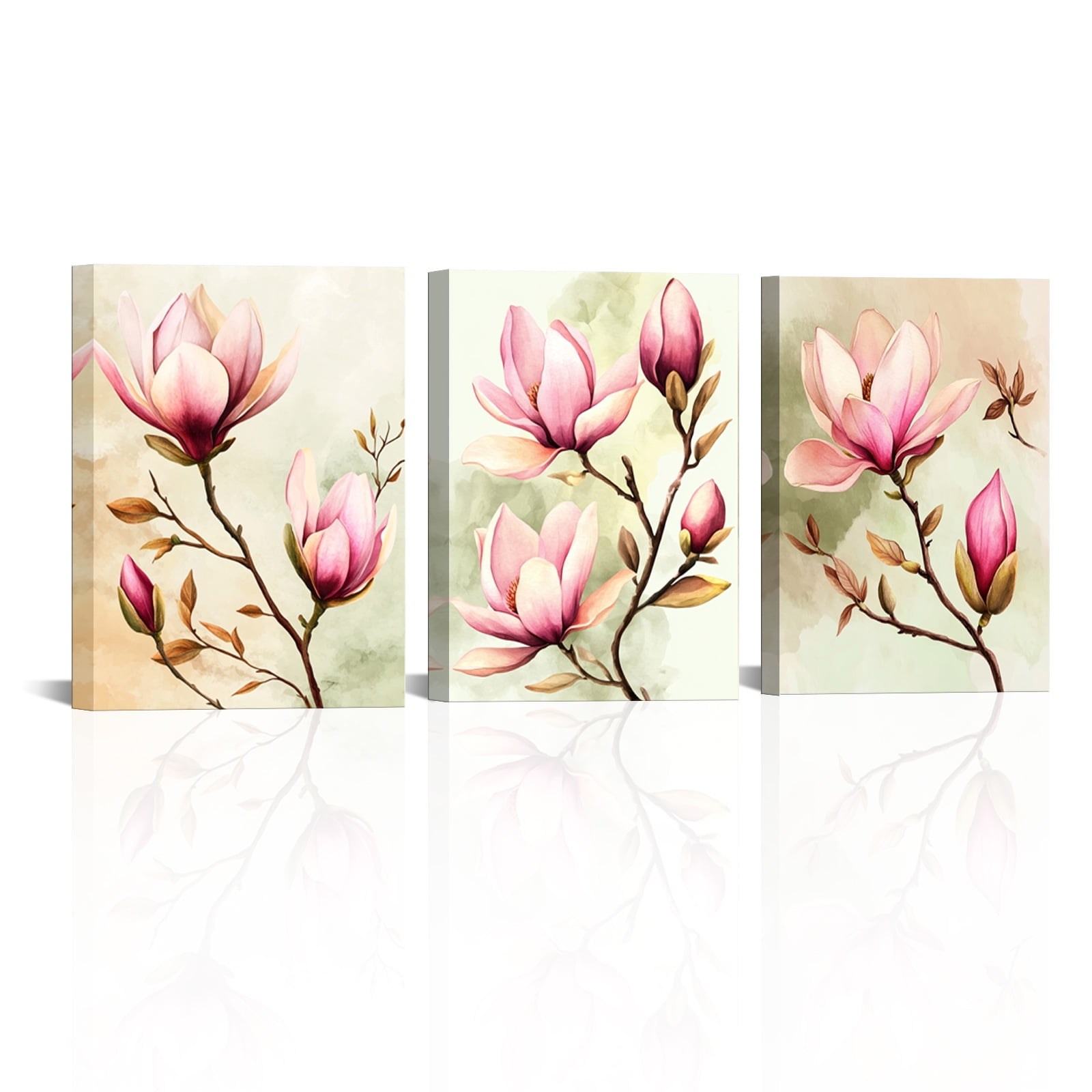 3 Piece Lotus Flower Canvas Wall Art Set Green Lotus Blossom Plant ...