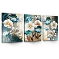 thumbnail image 1 of 3 Piece Lotus Flower Canvas Wall Art for Living Room, Blue Floral Picture Wall Decor Art Print Painting 12"X16", 1 of 9