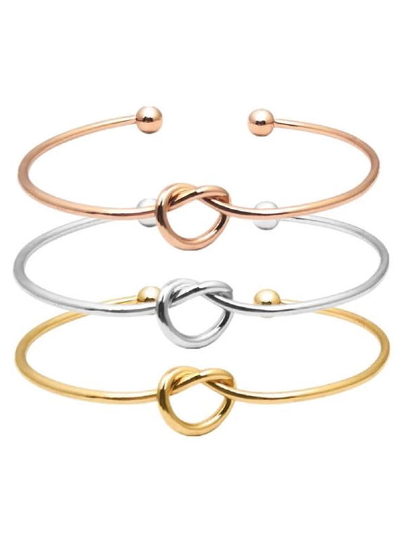 3-Piece Love Knot Open Cuff Bangle Set | Gold Silver Rose Gold Adjustable Bracelets | Bridesmaid Gift for Her, Valentine's Day Jewelry