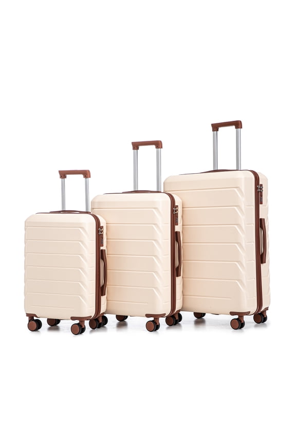 3-Piece Luggage Set (20/24/28"), ABS Hard Shell with Spinner Wheels, Matching Color Design, Built-in Combination Lock, Beige