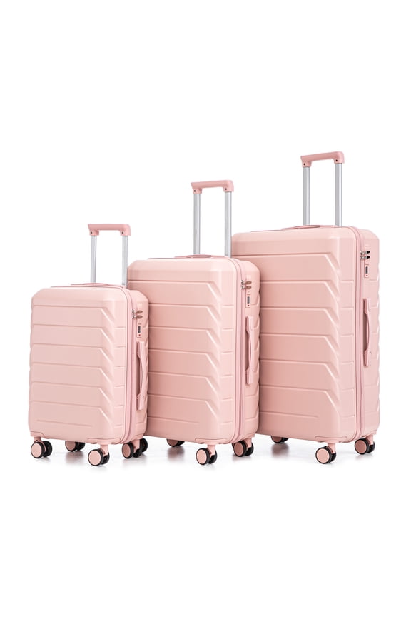 3-Piece Luggage Set (20/24/28"), ABS Hard Shell with Spinner Wheels, Matching Color Design, Built-in Combination Lock, Pink