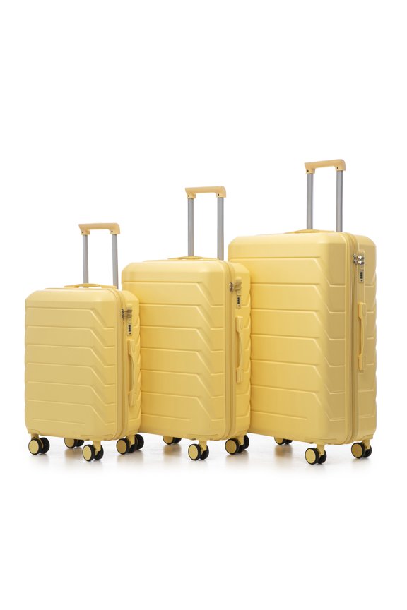 3-Piece Luggage Set (20/24/28"), ABS Hard Shell with Spinner Wheels, Matching Color Design, Built-in Combination Lock, Yellow