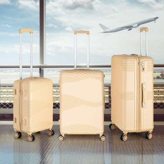 3-Piece Luggage Set 20/24/28" Travel Abs+Pc Hardside Spinner Wheel Suitcase + Customs Lock Yellow