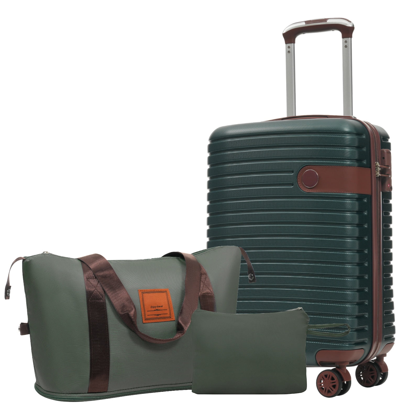 3 Piece Luggage Set, 20 Inch Airline Approved Carry On Hardshell Suitcase, Lightweight ABS Luggage with 360° Silent Spinner Wheels & TSA Lock, Expandable Duffel & Toiletry Bag