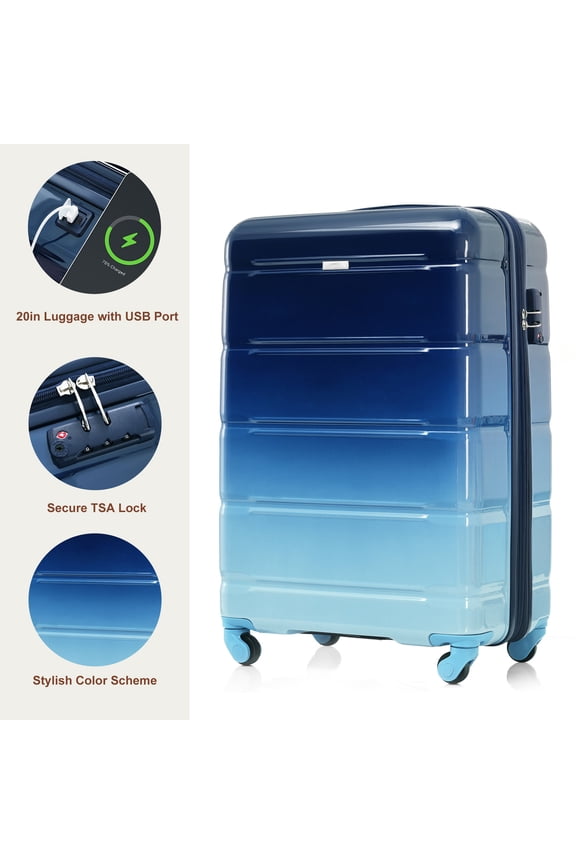 3-Piece Luggage Set - 20in Checked Suitcase with TSA Lock, Travel Duffel Bag, Wet-Dry Toiletry Bag, Navy