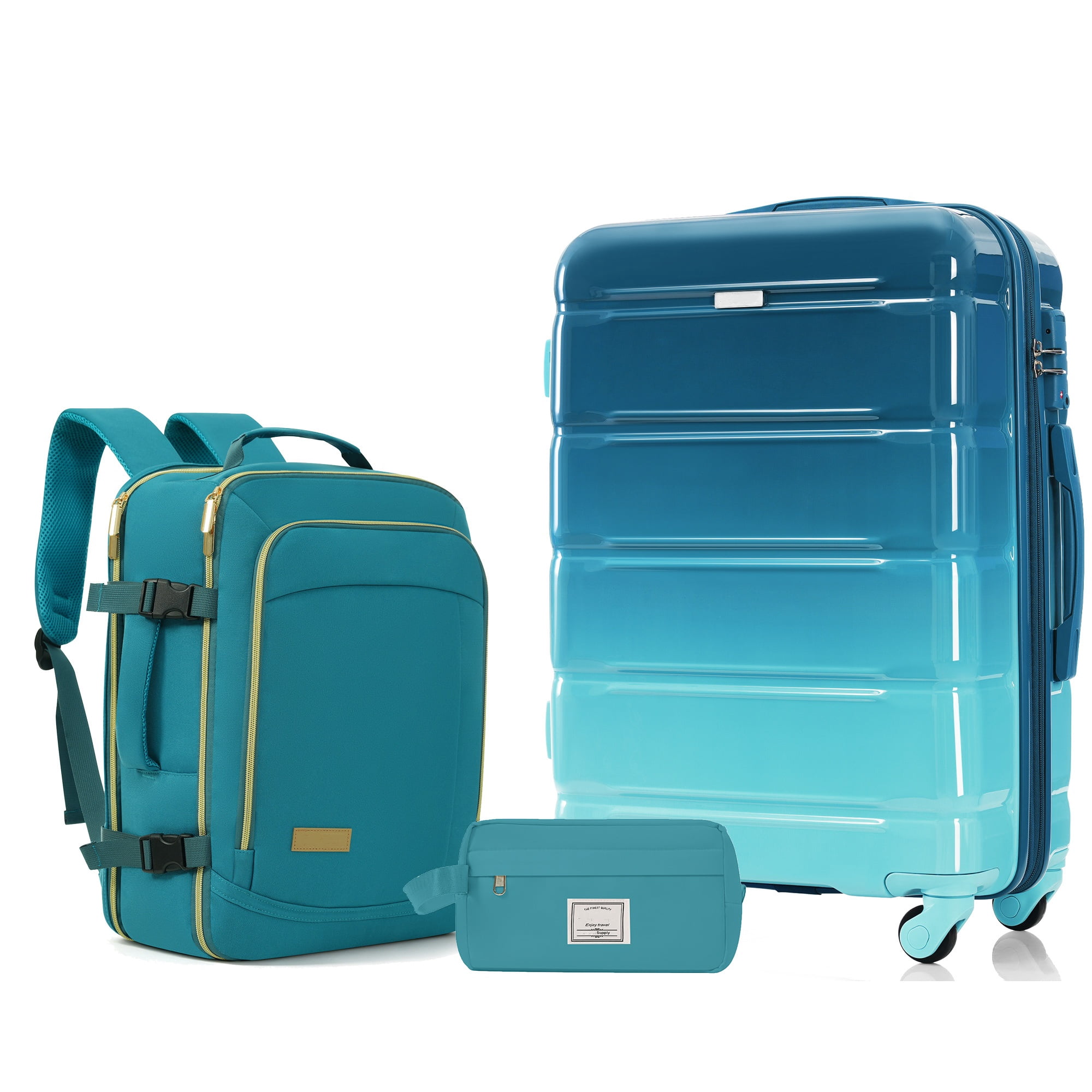 3-Piece Luggage Set, 28 Inch ABS+PC Checked Suitcase with 360° Spinner Wheels & TSA Lock, Travel Duffel & Wet-Dry Toiletry Bag for Travel